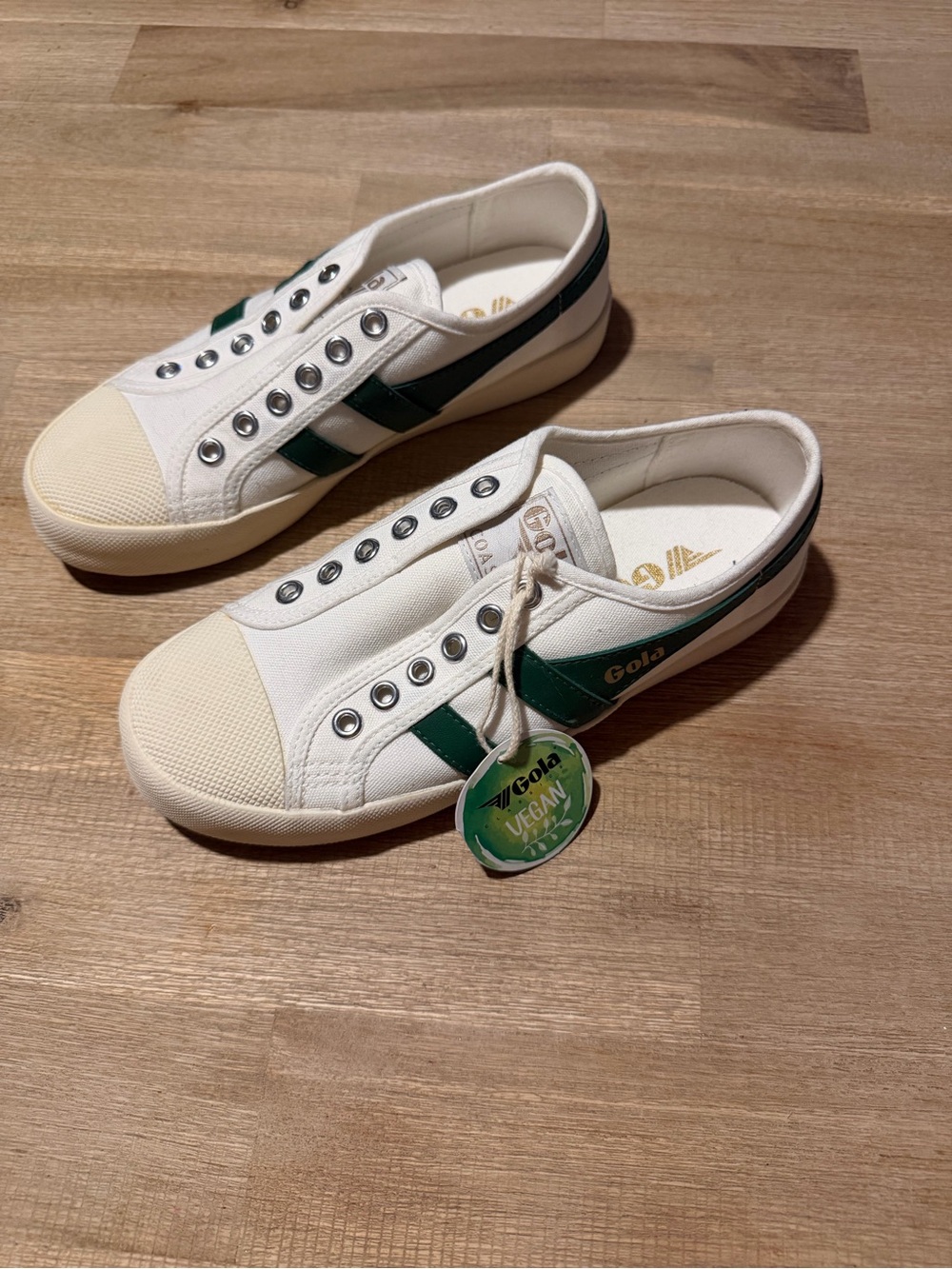 Gola White Sneakers with Green Stripes